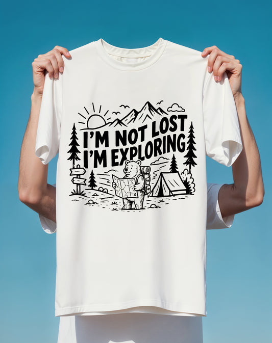 Not Lost Just Exploring Camping graphic tee back design – Comfort Colors – Slow Life Club