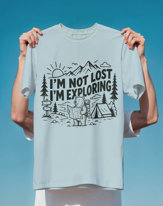 Not Lost Just Exploring Camping – Comfort Colors heavyweight graphic tee – Slow Life Club