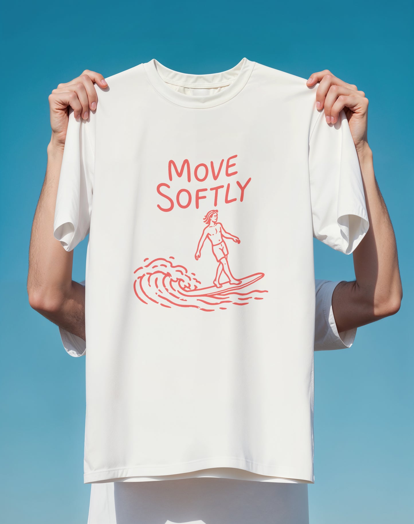 Move Softly Pink Surf graphic tee back design – Comfort Colors – Slow Life Club