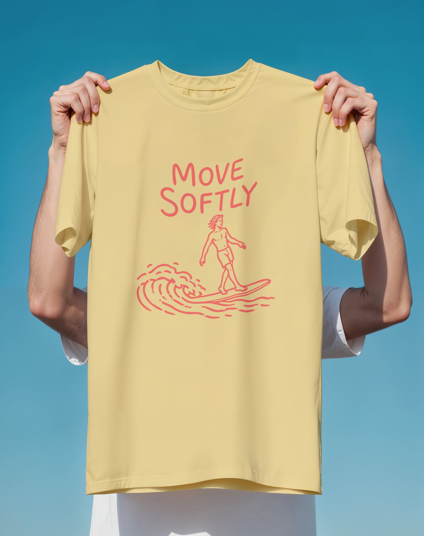 Move Softly Pink Surf – garment-dyed relaxed fit tee – Slow Life Club