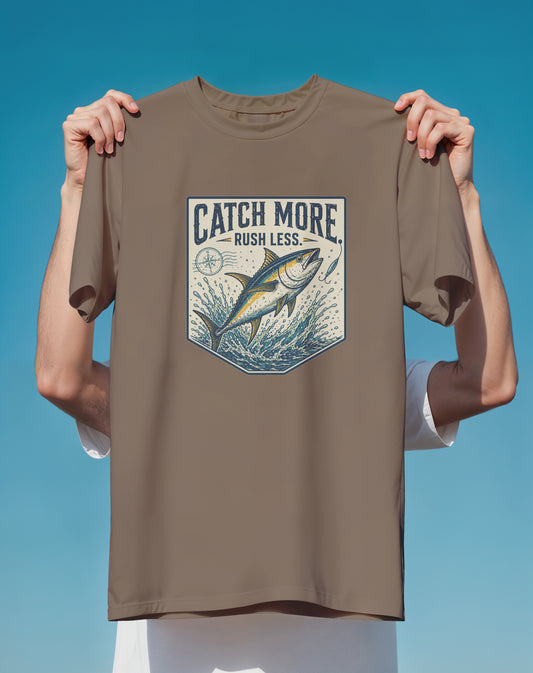 Catch More Rush Less Fishing – Comfort Colors heavyweight graphic tee – Slow Life Club
