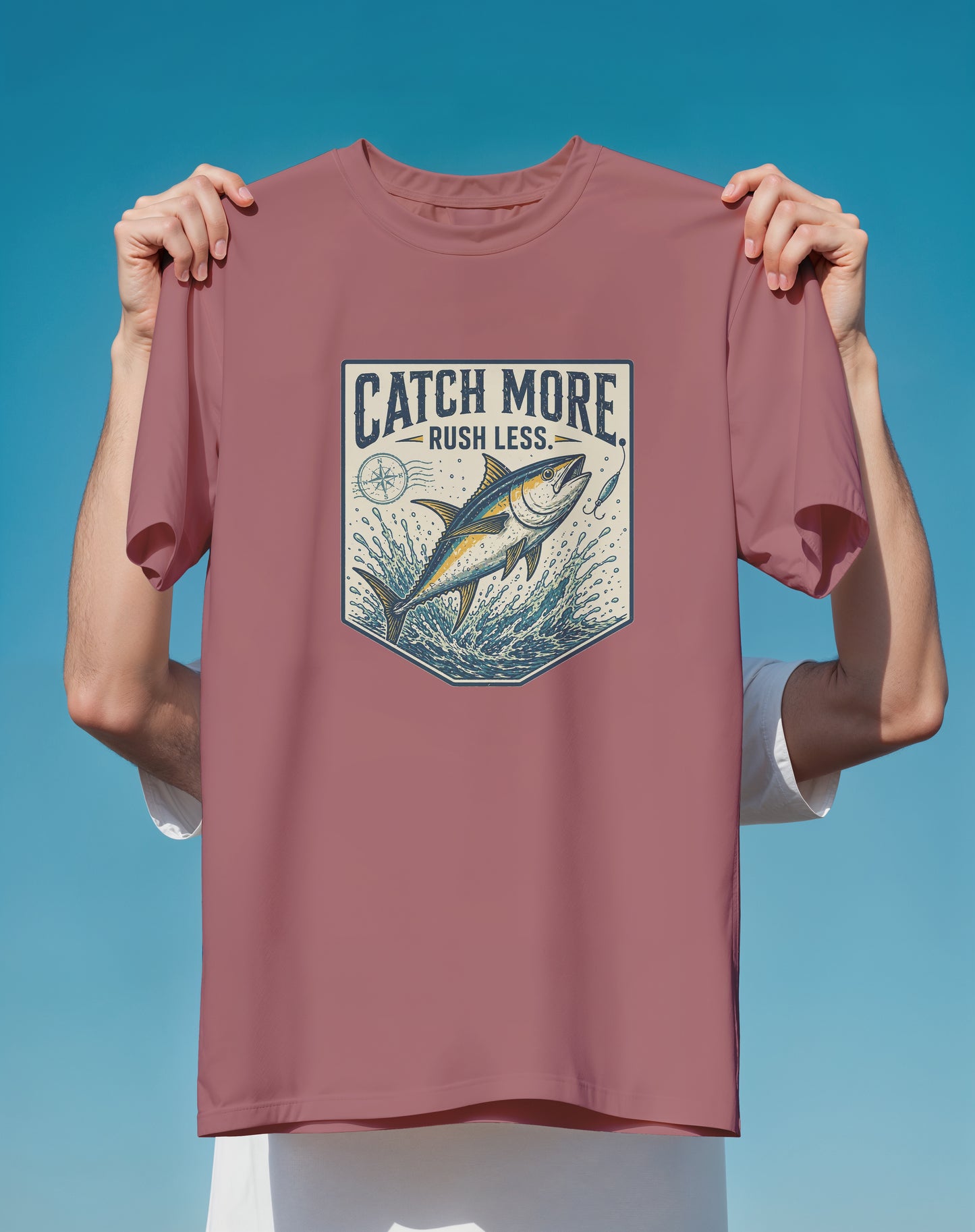 Catch More Rush Less Fishing – garment-dyed relaxed fit tee – Slow Life Club