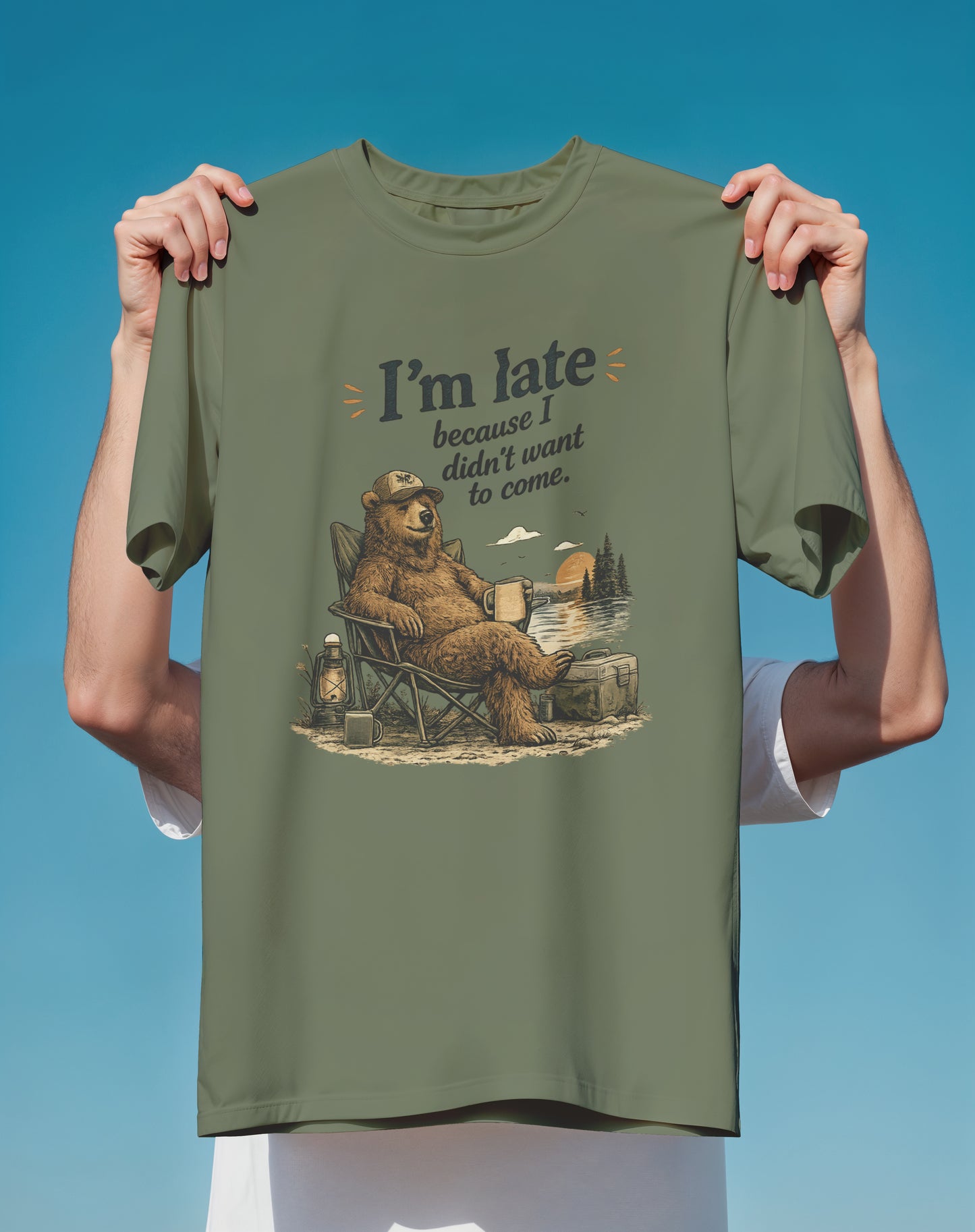 Camping Bear Didn't Want to Come – garment-dyed relaxed fit tee – Slow Life Club