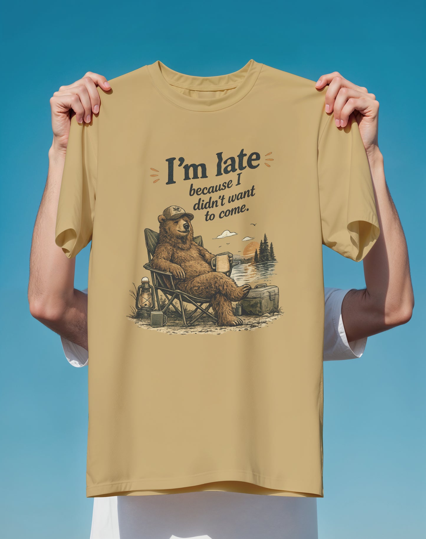 Camping Bear Didn't Want to Come – garment-dyed relaxed fit tee – Slow Life Club