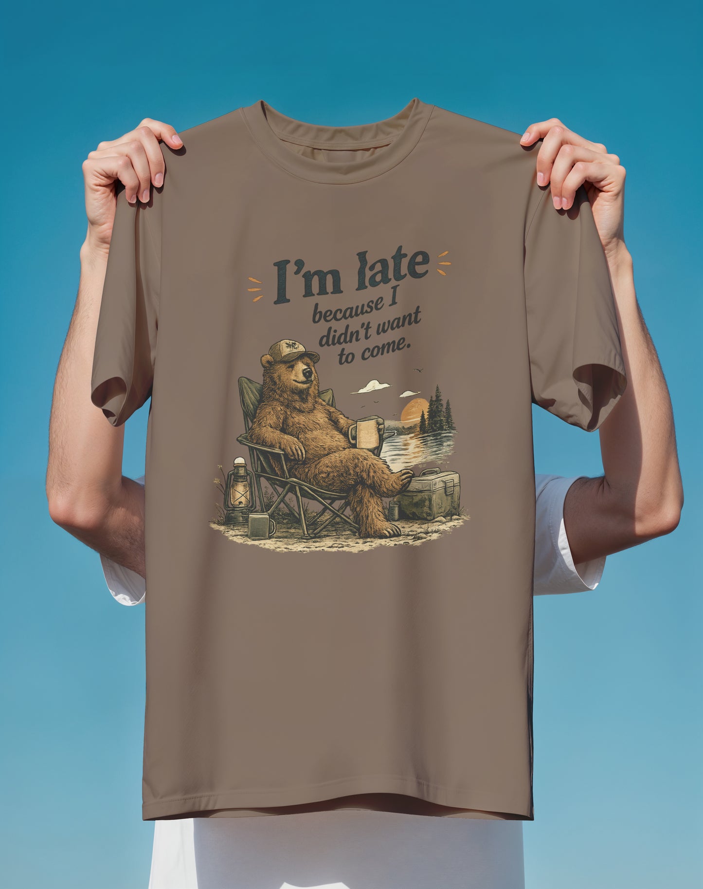 Camping Bear Didn't Want to Come – garment-dyed relaxed fit tee – Slow Life Club