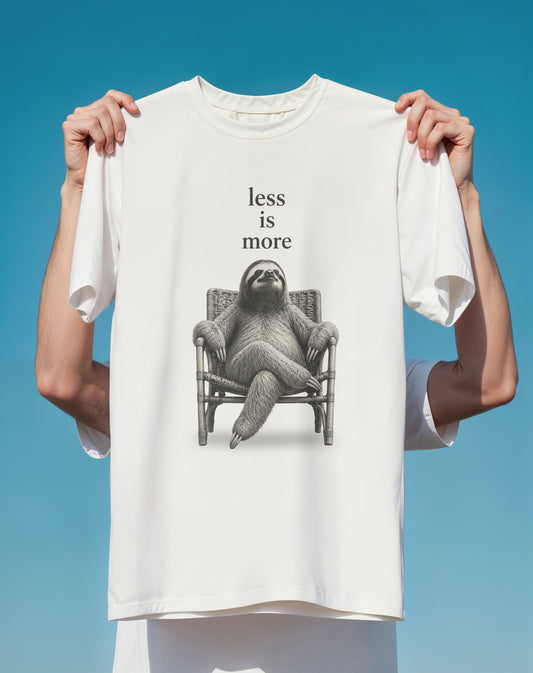 Less Is More Sloth Minimalist graphic tee back design – Comfort Colors – Slow Life Club