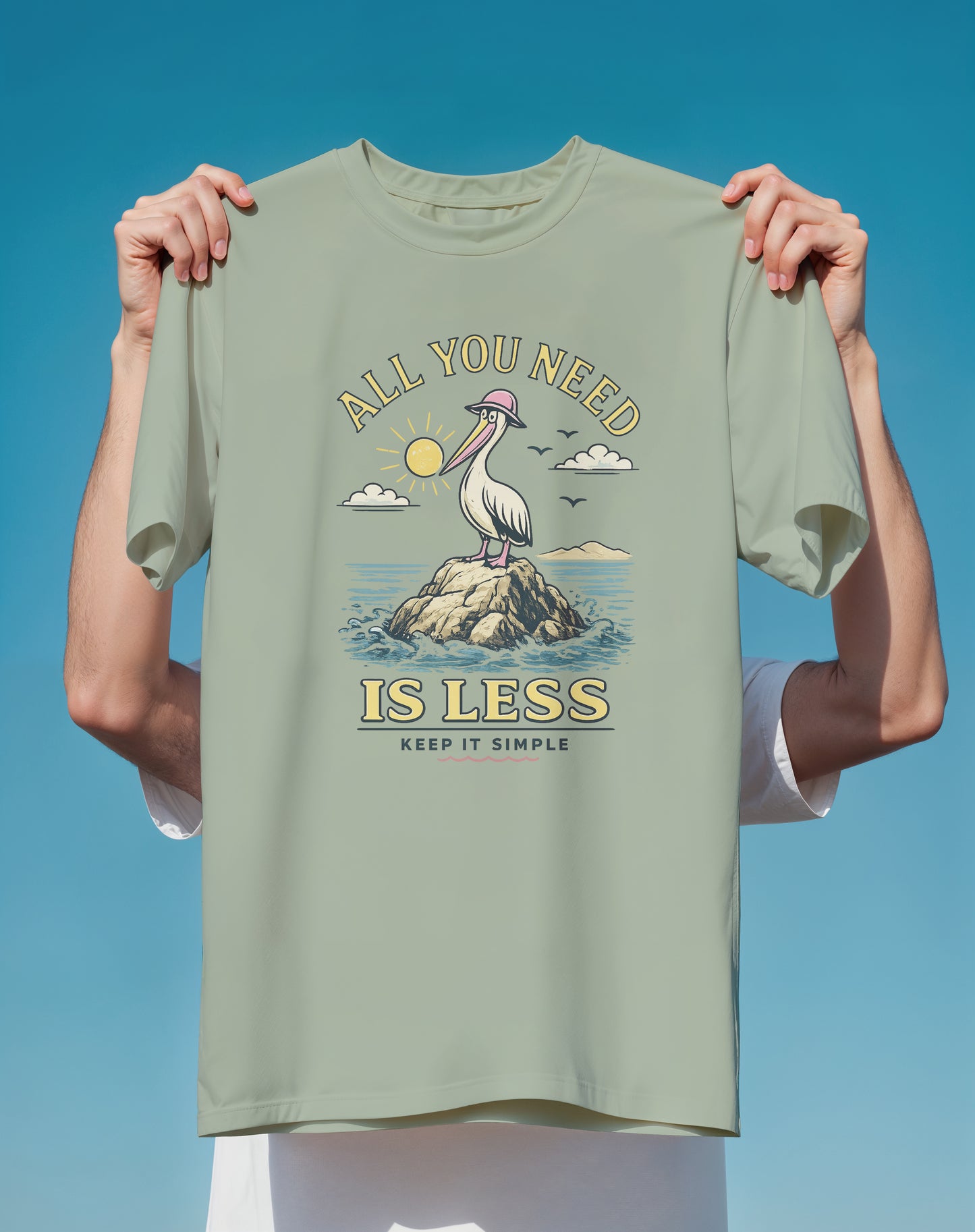 All You Need Is Less Pelican Beach – garment-dyed relaxed fit tee – Slow Life Club