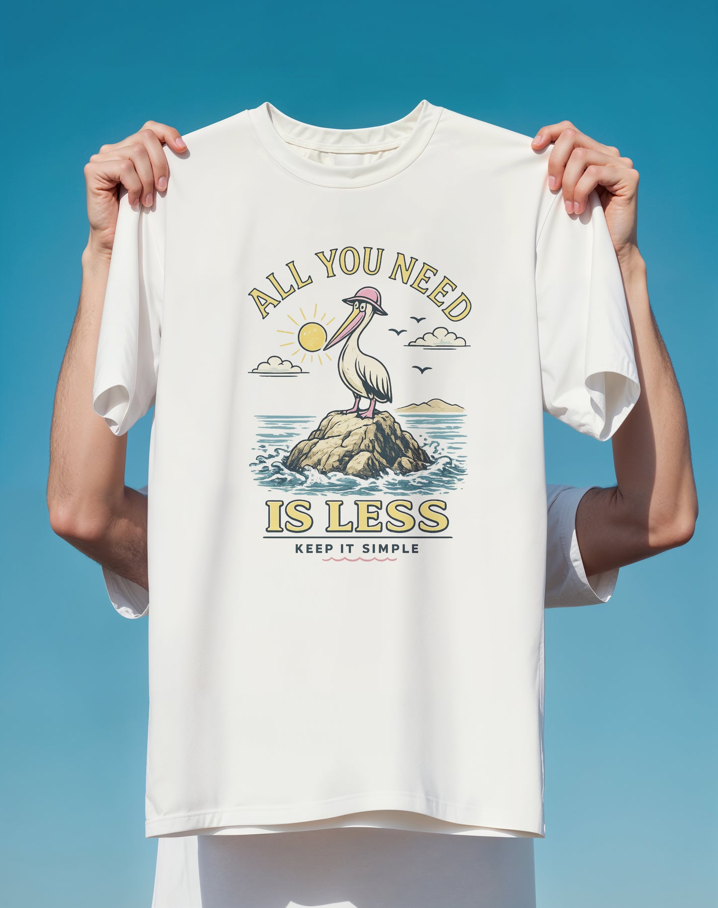 All You Need Is Less Pelican Beach – garment-dyed relaxed fit tee – Slow Life Club