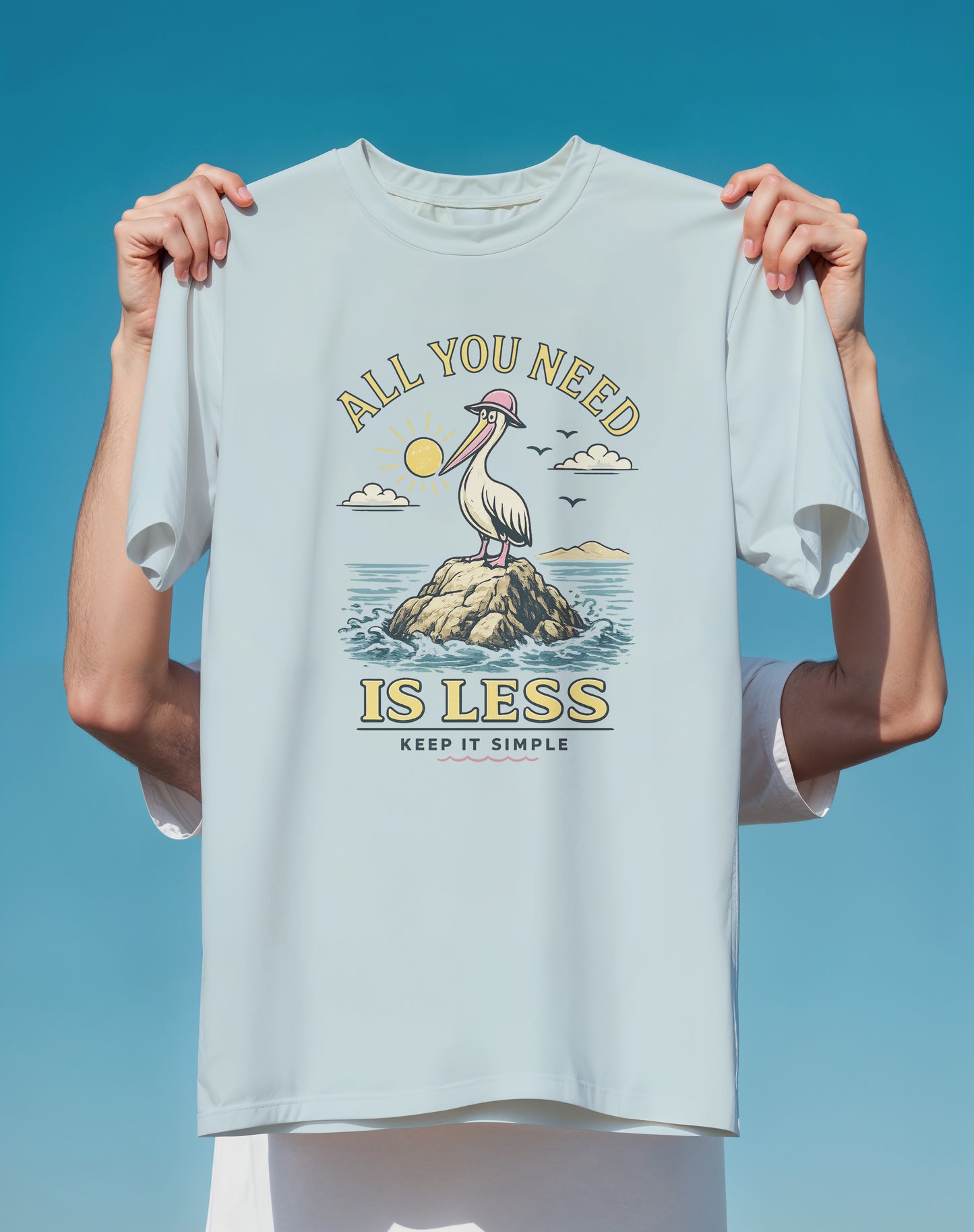 All You Need Is Less Pelican Beach – garment-dyed relaxed fit tee – Slow Life Club