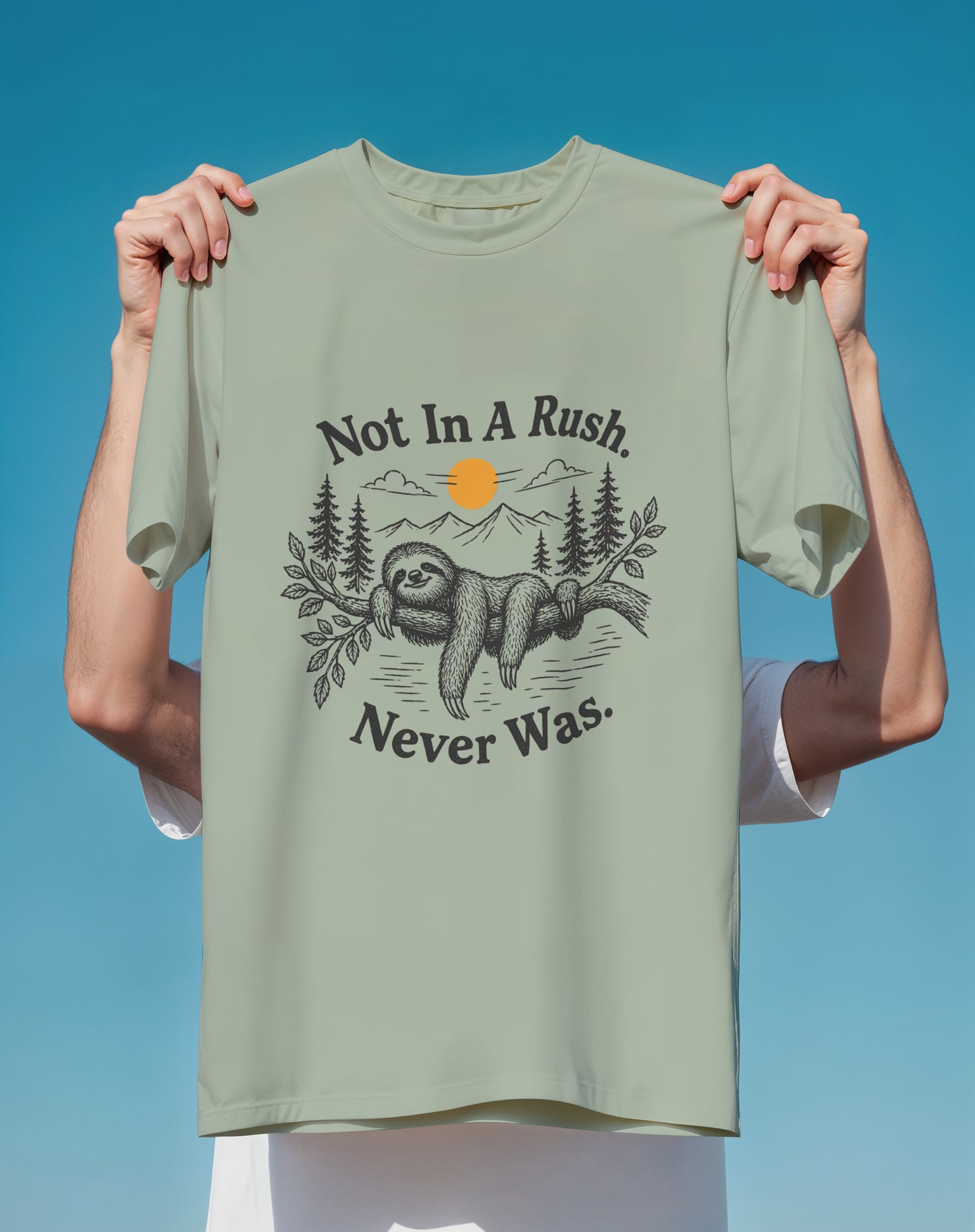 Not In A Rush Sloth – garment-dyed relaxed fit tee – Slow Life Club