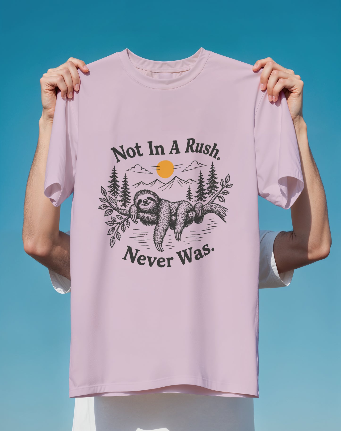 Not In A Rush Sloth – garment-dyed relaxed fit tee – Slow Life Club