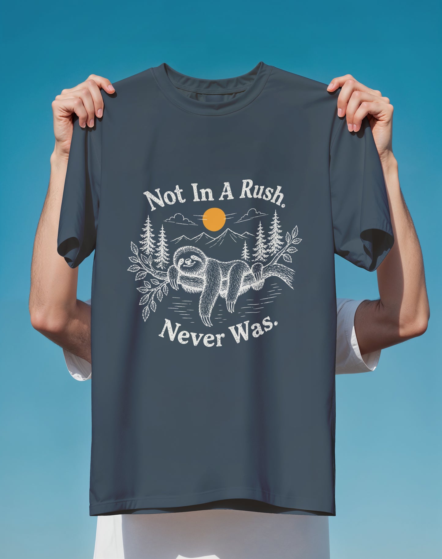 Not In A Rush Sloth – garment-dyed relaxed fit tee – Slow Life Club