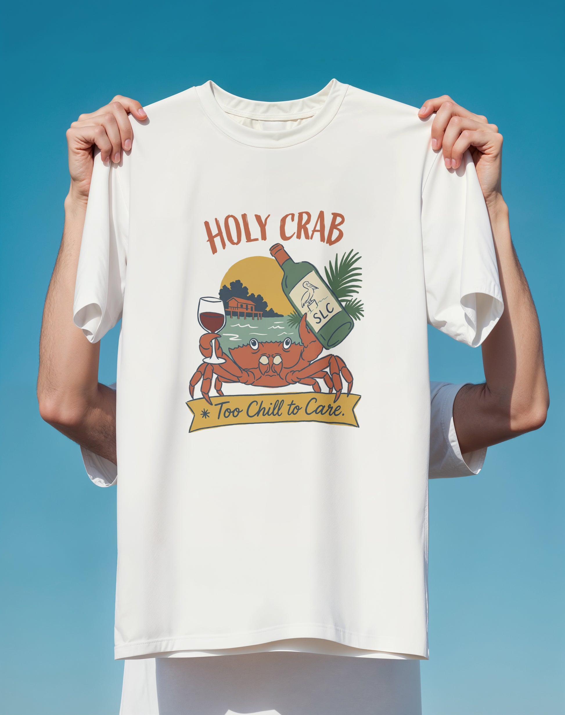 Too Chill to Care Nautical Crab graphic tee back design – Comfort Colors – Slow Life Club