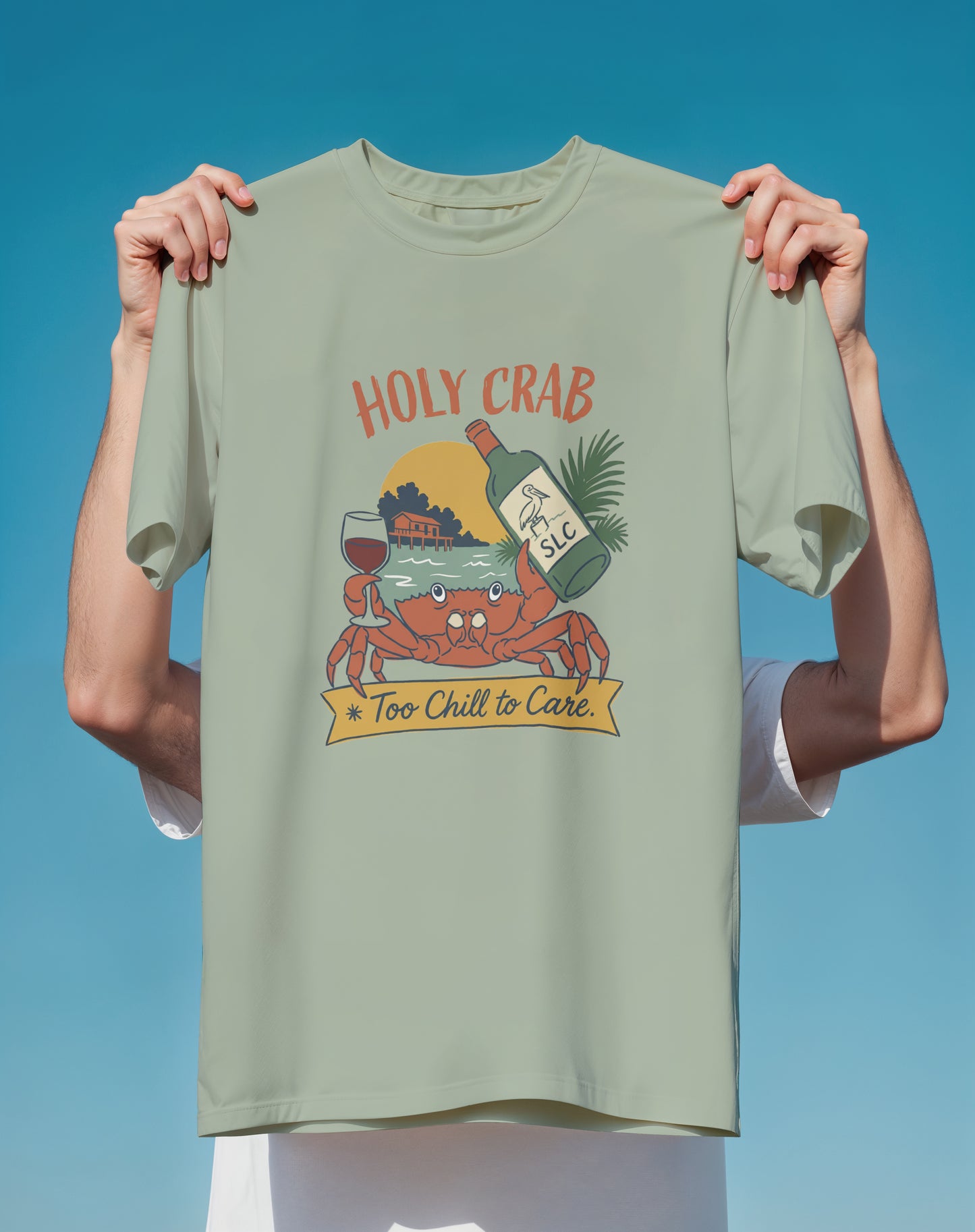 Too Chill to Care Nautical Crab – garment-dyed relaxed fit tee – Slow Life Club