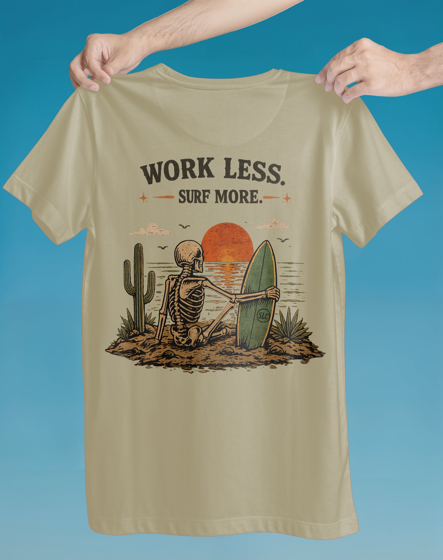Work Less Surf More Beach – garment-dyed relaxed fit tee – Slow Life Club