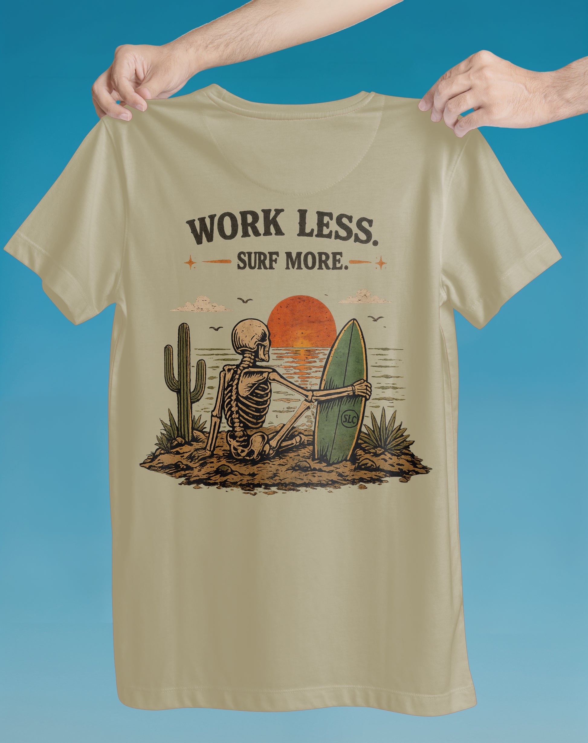 Work Less Surf More Beach – garment-dyed relaxed fit tee – Slow Life Club