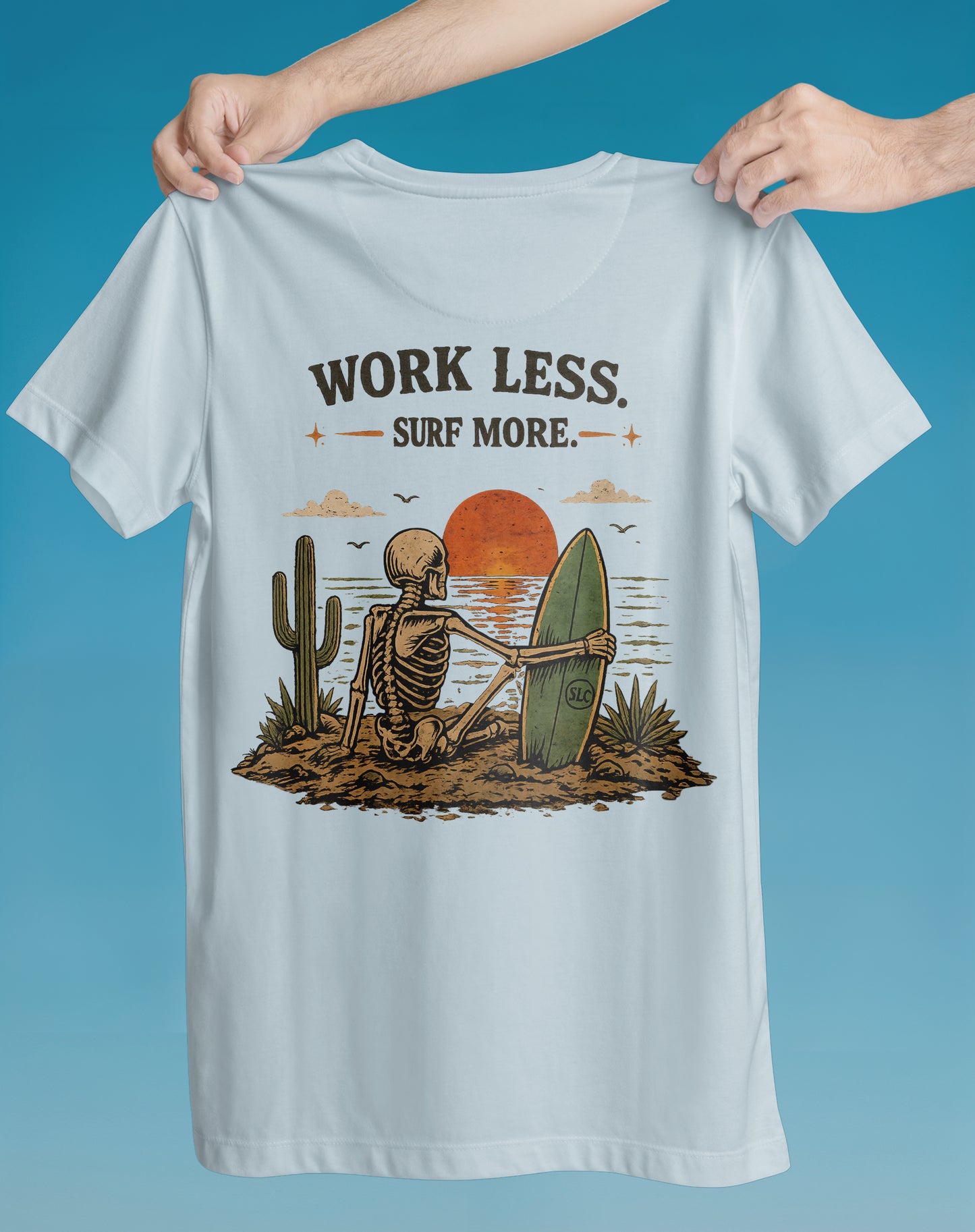 Work Less Surf More Beach – garment-dyed relaxed fit tee – Slow Life Club