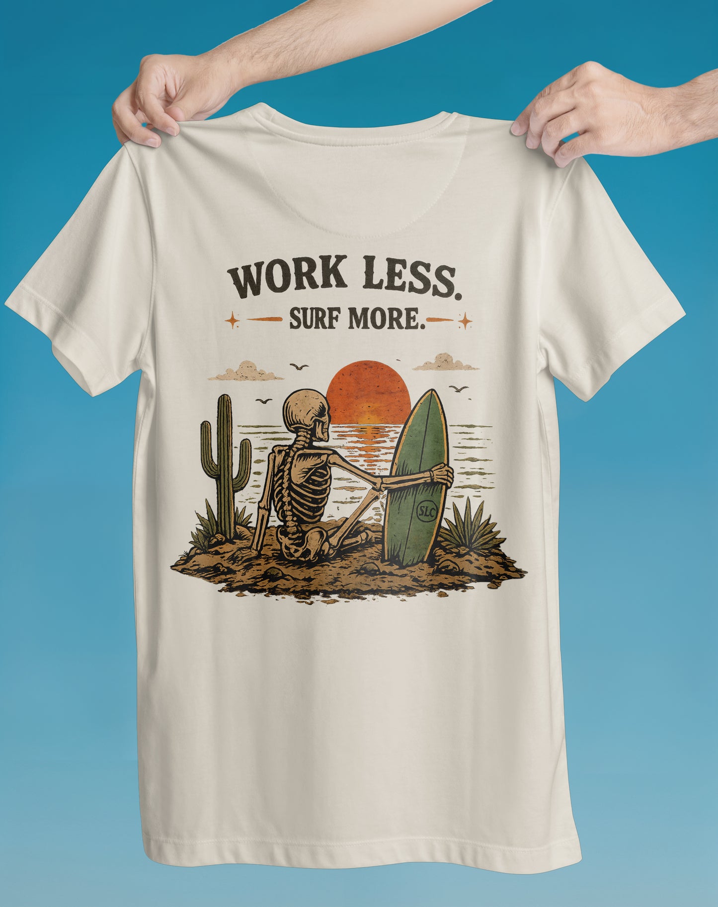 Work Less Surf More Beach – garment-dyed relaxed fit tee – Slow Life Club