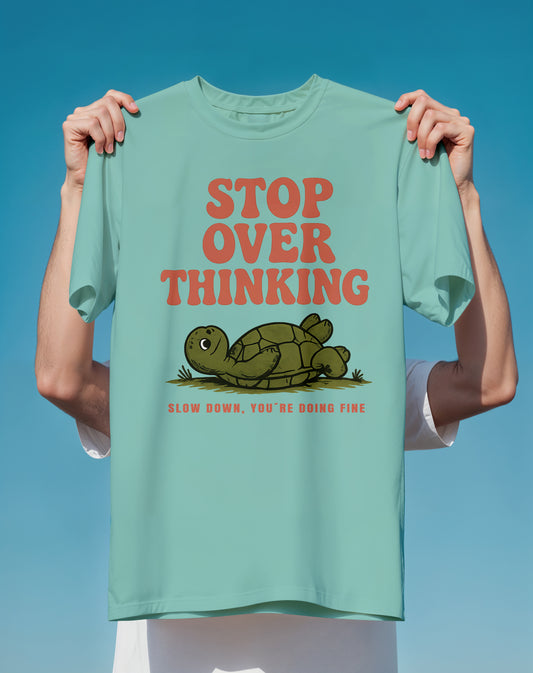 Stop Overthinking Turtle – Comfort Colors heavyweight graphic tee – Slow Life Club