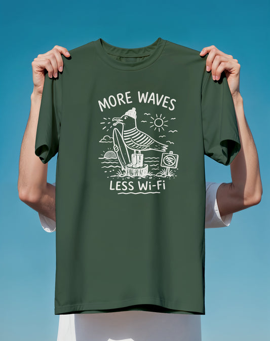 More Waves Less WiFi Seagull Surf – Comfort Colors heavyweight graphic tee – Slow Life Club