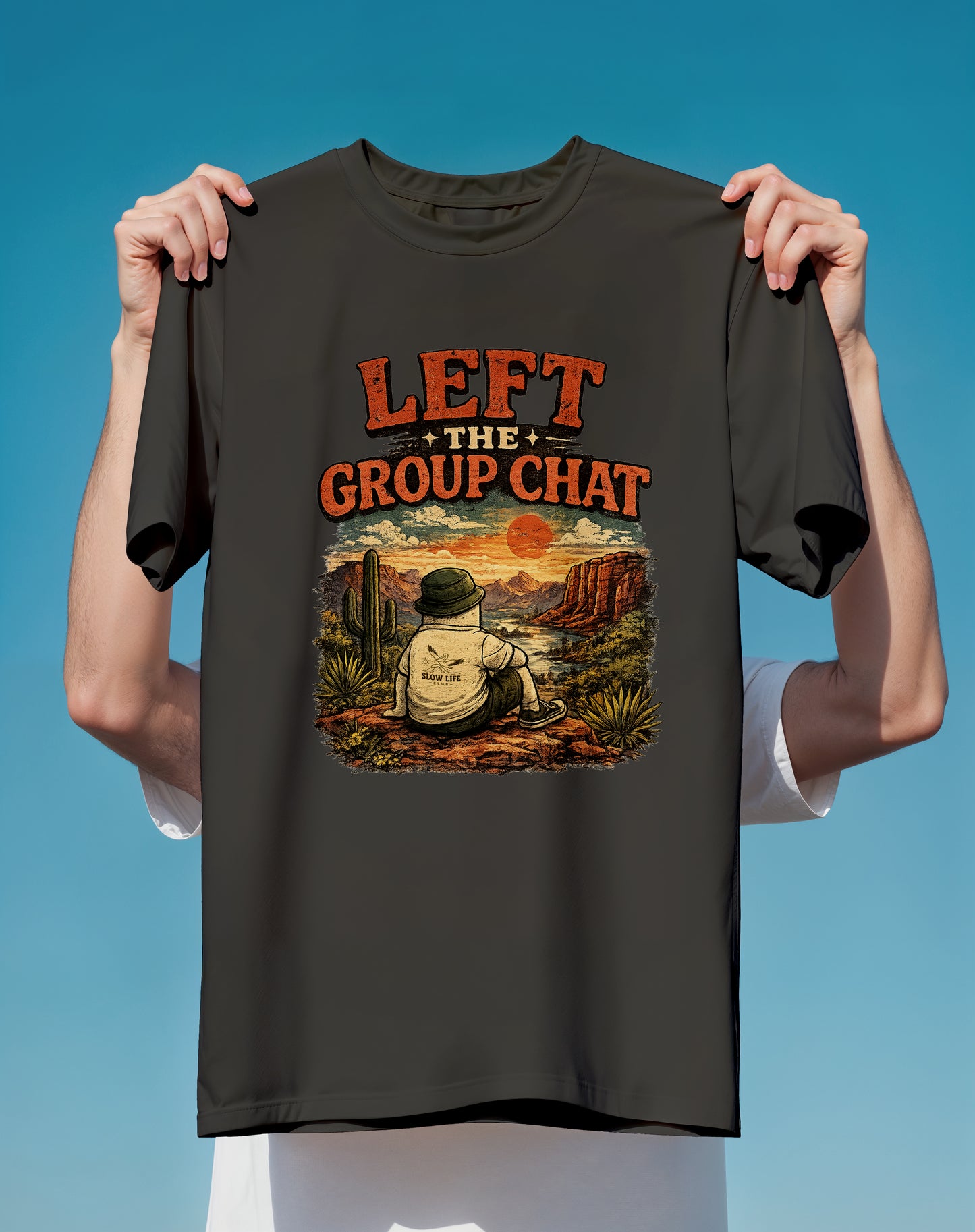 Left the Group Chat Desert – garment-dyed relaxed fit tee – Slow Life Club
