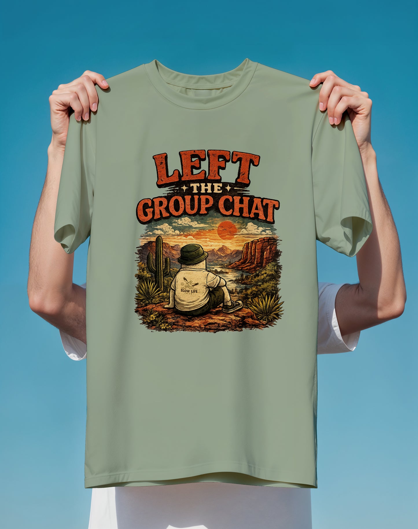 Left the Group Chat Desert – garment-dyed relaxed fit tee – Slow Life Club