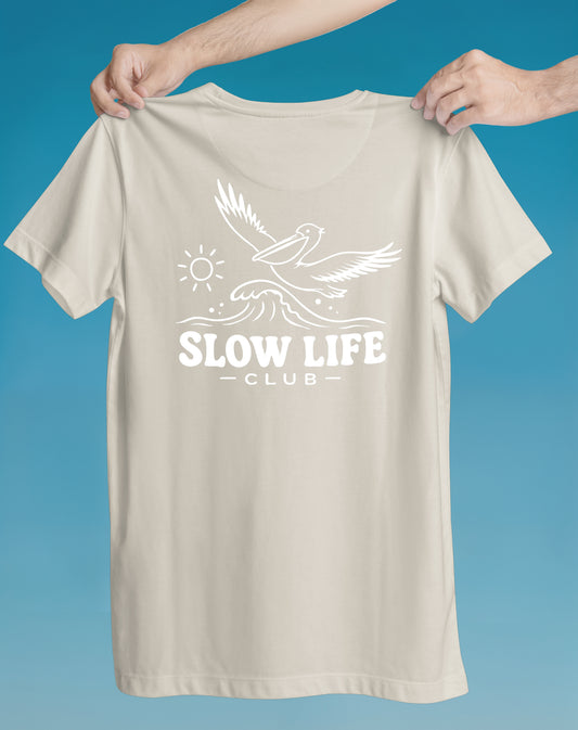 Slow Life Club Sloth graphic tee back design – Comfort Colors – Slow Life Club