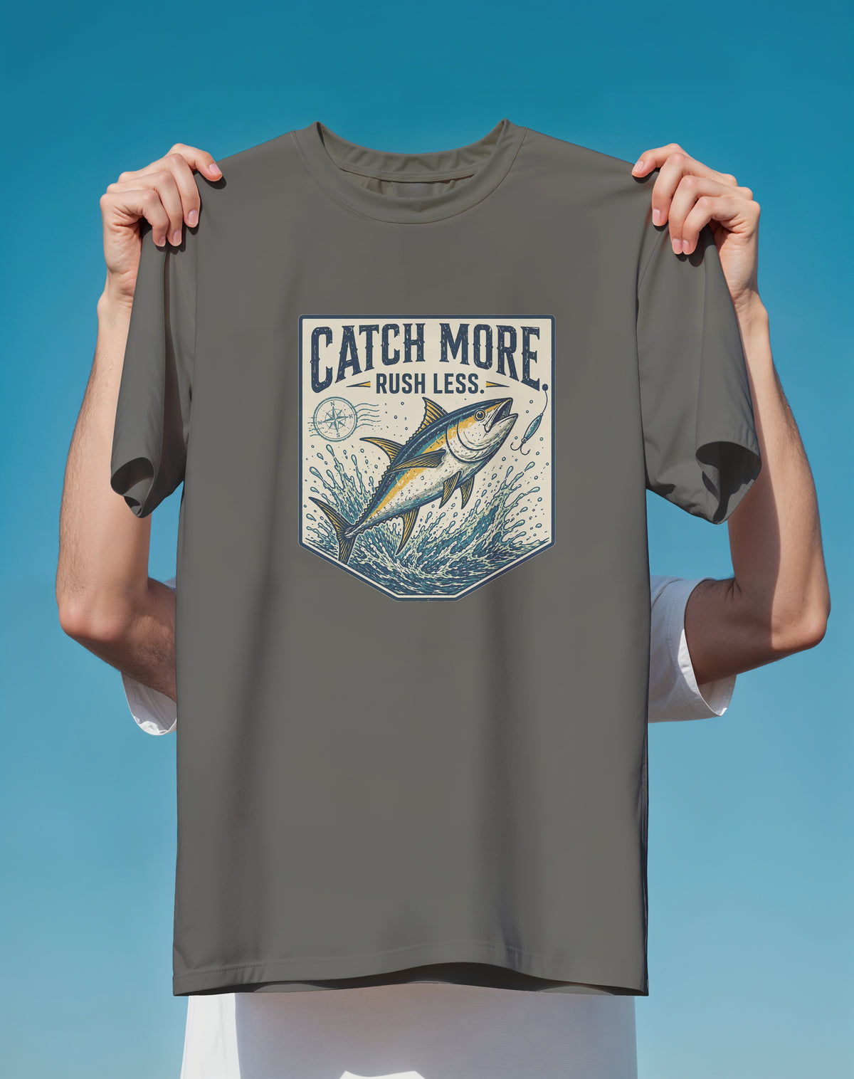 Catch More Rush Less T-Shirt — Vintage Fishing Graphic Tee