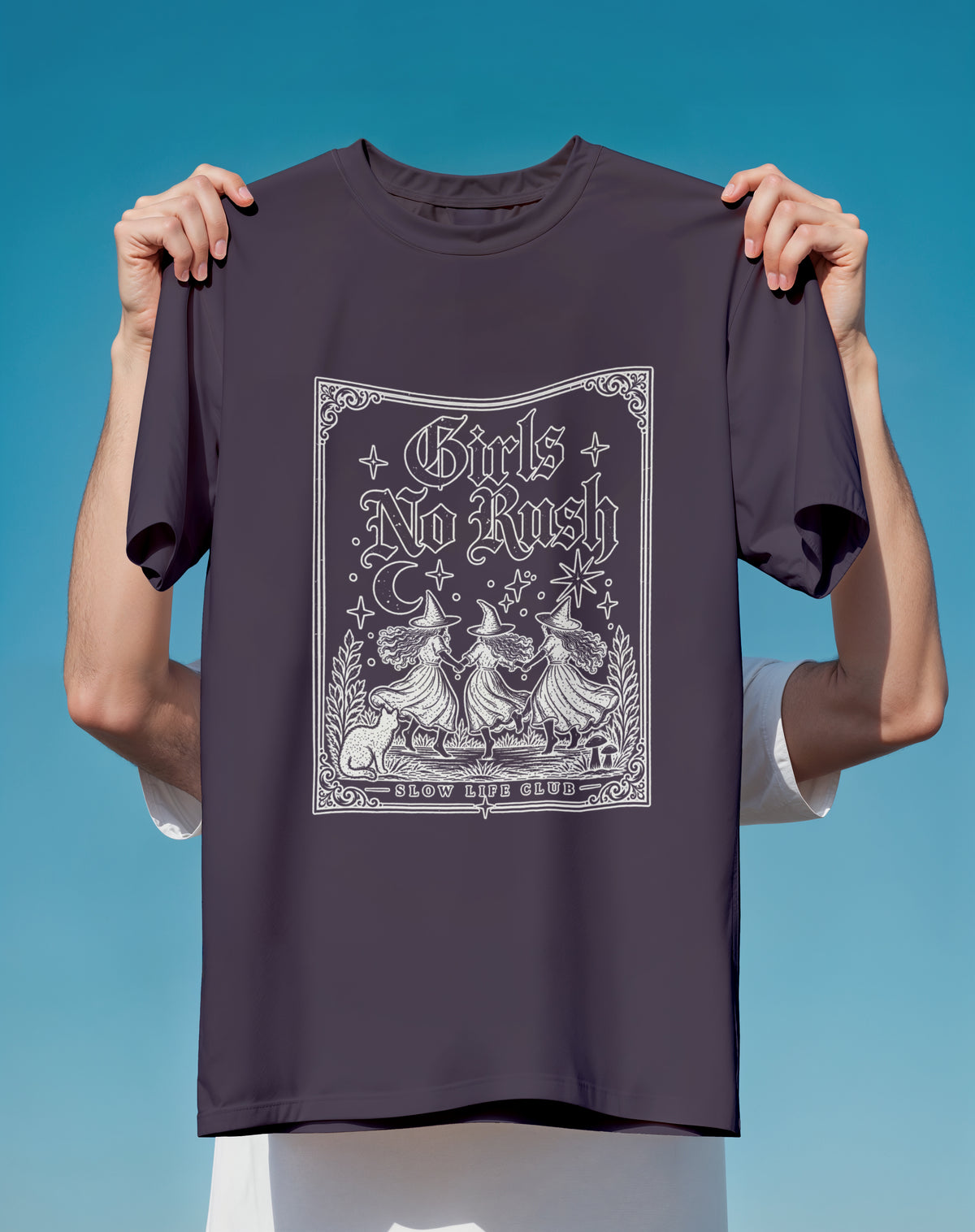 Girls No Rush Tee — Vintage Witchy Illustration T-Shirt