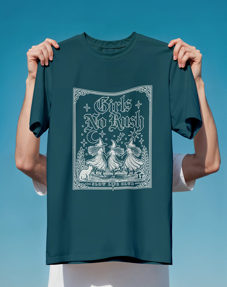 Girls No Rush Tee — Vintage Witchy Illustration T-Shirt